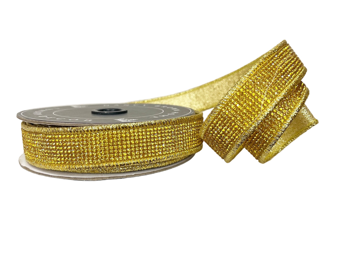 Pre-Order 2026-Gold Bling 1" Wired Ribbon