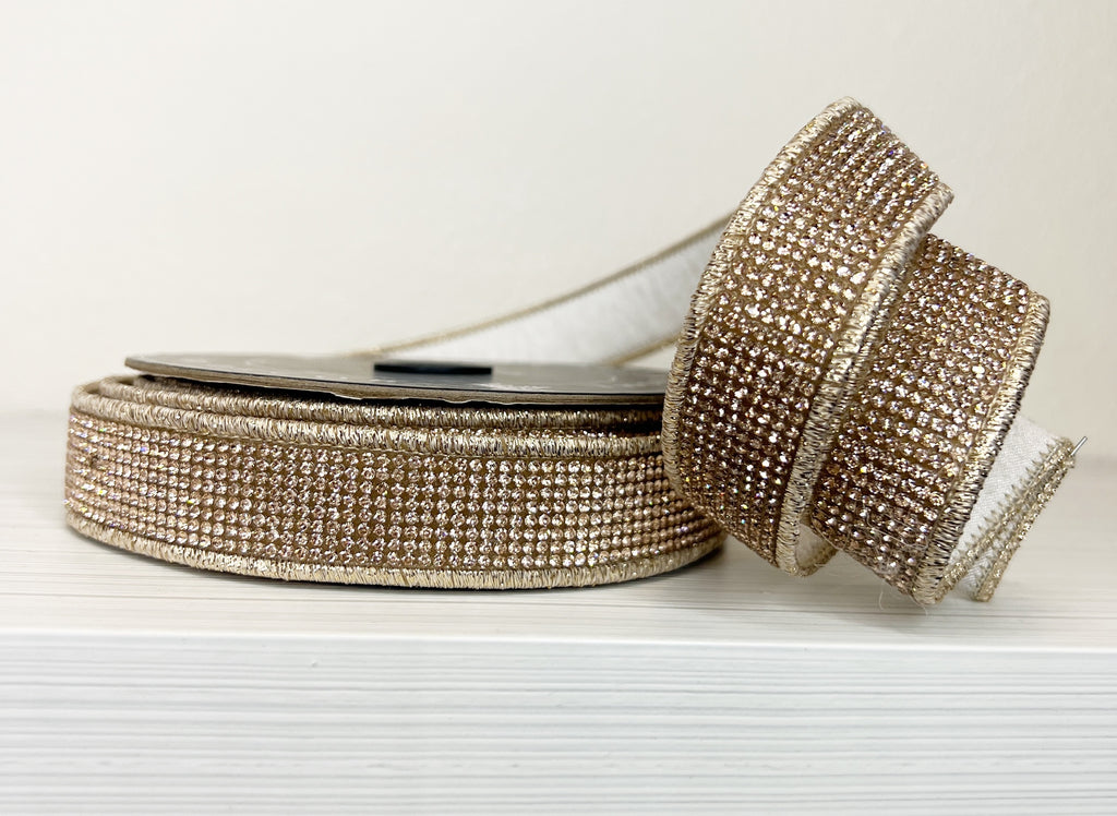 Champagne Bling Double Sided with Ivory 1" Wired Ribbon-(25/56)
