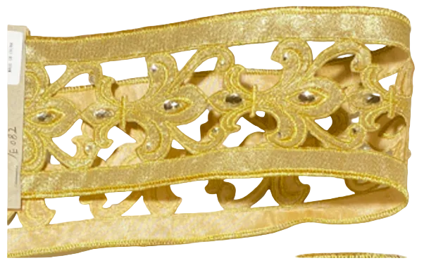 MARDI GRAS 4"X5Y VELVET FLEUR DE LIS GOLD CUT-OUT WIRED RIBBON