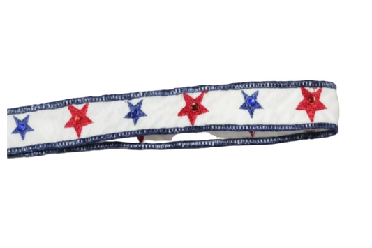 SPRING 2025- WHITE EMBROIDERY STAR RIBBON WITH GEMS