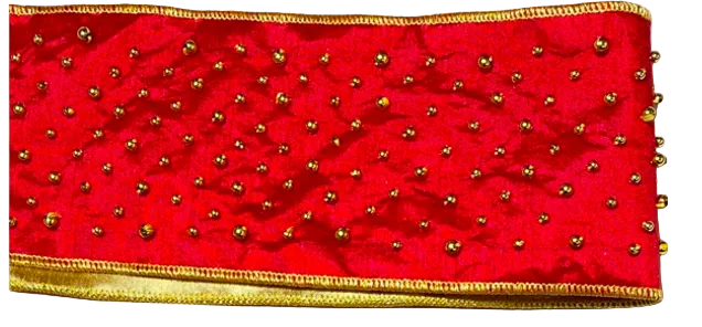 Pre-Order 2026- Red/Gold Double-Sided with Gold Beads 4" Wired Ribbon
