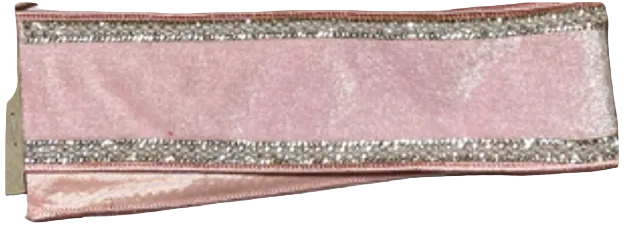 Light Pink Velvet Bling & Pearl 2.5" Wired RIbbon