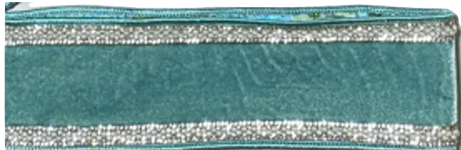Teal/Turquoise Velvet Bling and & Pearl Trim 2.5" Wired Ribbon