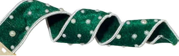 Pre-Order 2025- Green Velvet & Pearl 1.5" Wired Ribbon