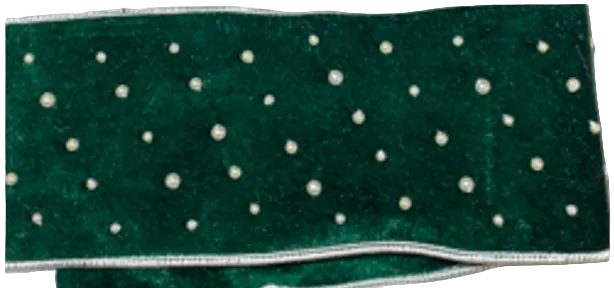 Pre-Order 2026- Green Velvet & Pearl 4" Wired Ribbon