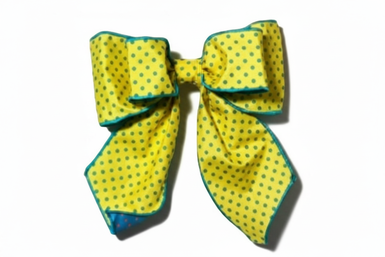 Yellow/Teal Polka Dot Pre- Made Bow