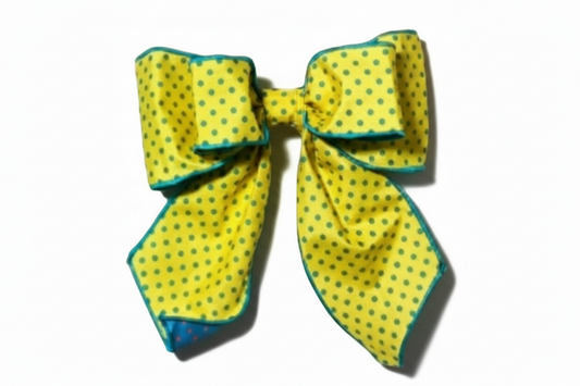 Yellow/Teal Polka Dot Pre- Made Bow