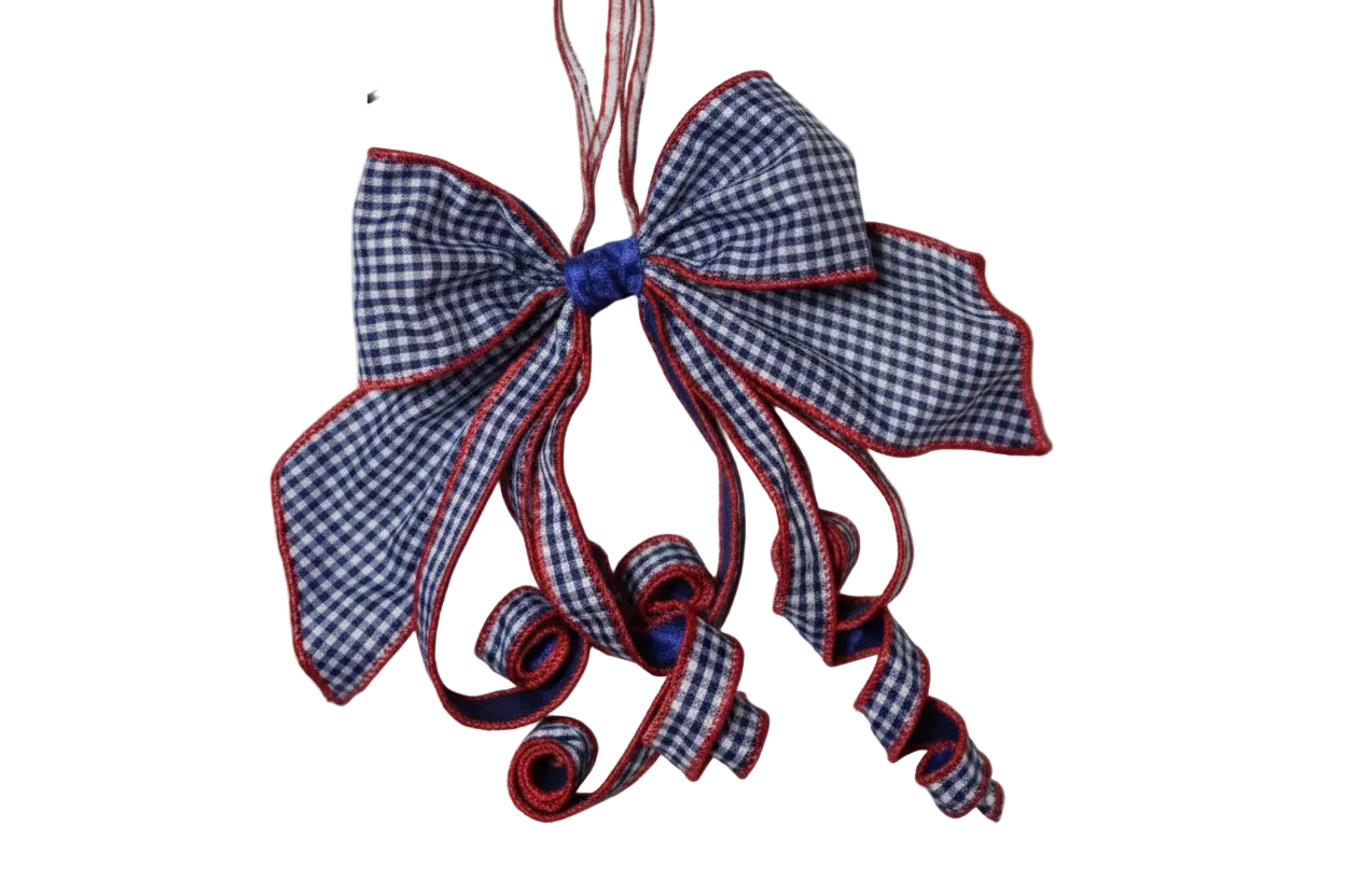 Red White and Blue Mini-Check Triple Tail  Pre-Made Bow