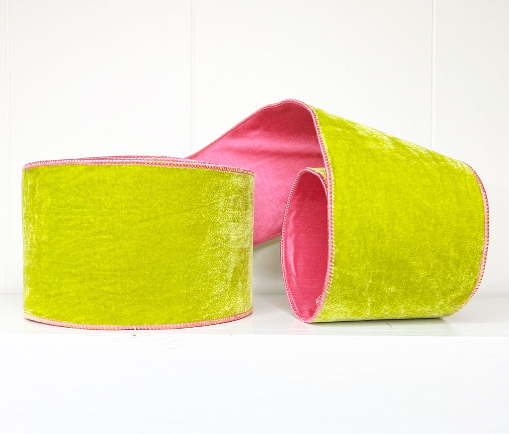 A Sweet Candy EXCLUSIVE Lime Green and Pink Solid Velvet Wired