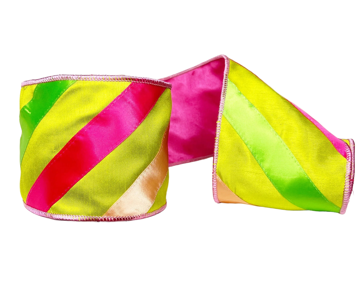 A Sweet Candy EXCLUSIVE Satin Striped Wired Double-Sided Green Ribbon 4" x 5Y
