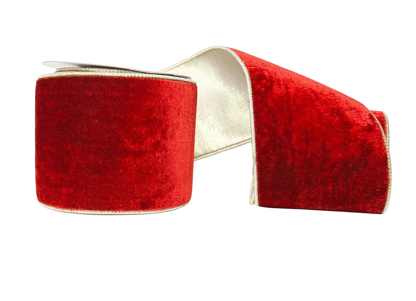 Red Velvet and Gold Metallic Double Sided Wired 4"x 5Y Ribbon