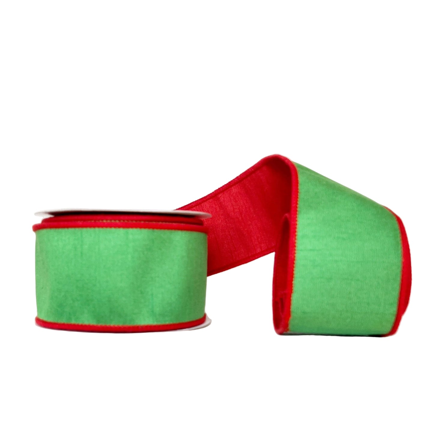 Pre-Order 2026- Green & Red Dupioni Double Fused Double SIded 2.5" x 10Y Wired Ribbon