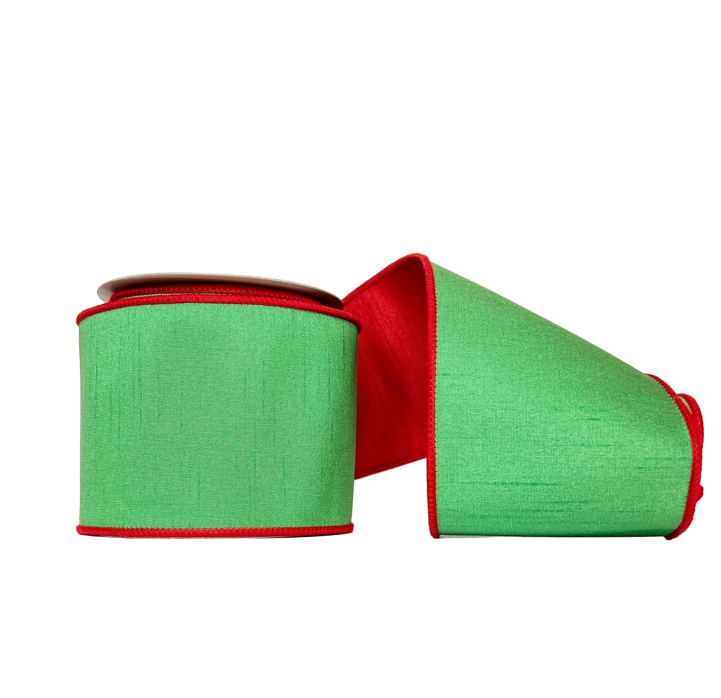 Green & Red Dupioni 4" Double Fused Double Sided Wired Ribbon