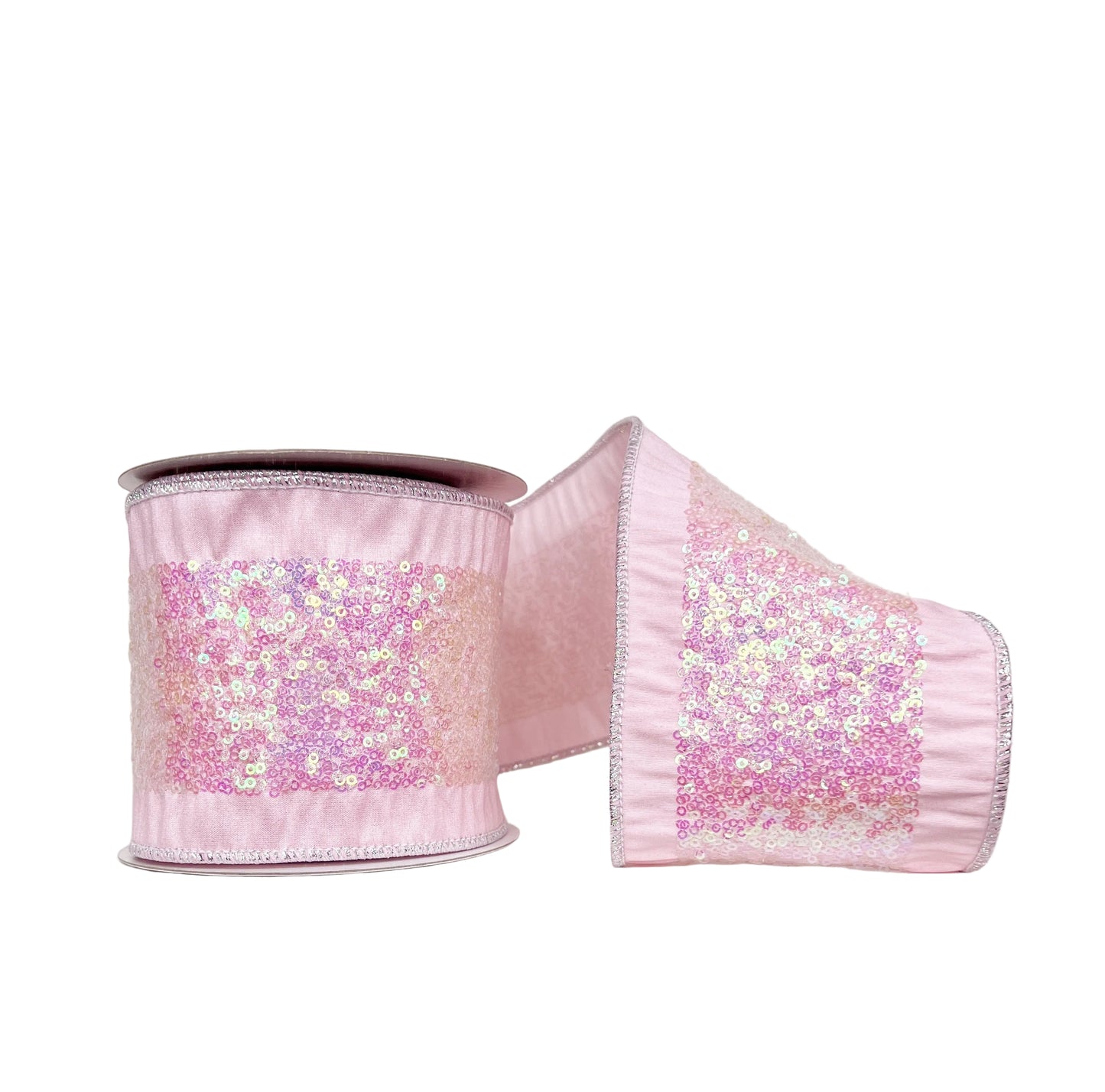 A Sweet Pink Sequin Embroidery Tissue Backed Wired Ribbon 4" x 5Y