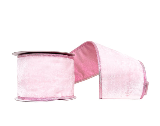 A Sweet Pink Crown Velvet Double-Fused Pink Iridescent Wired 4" x 5Y Ribbon--Double-Sided