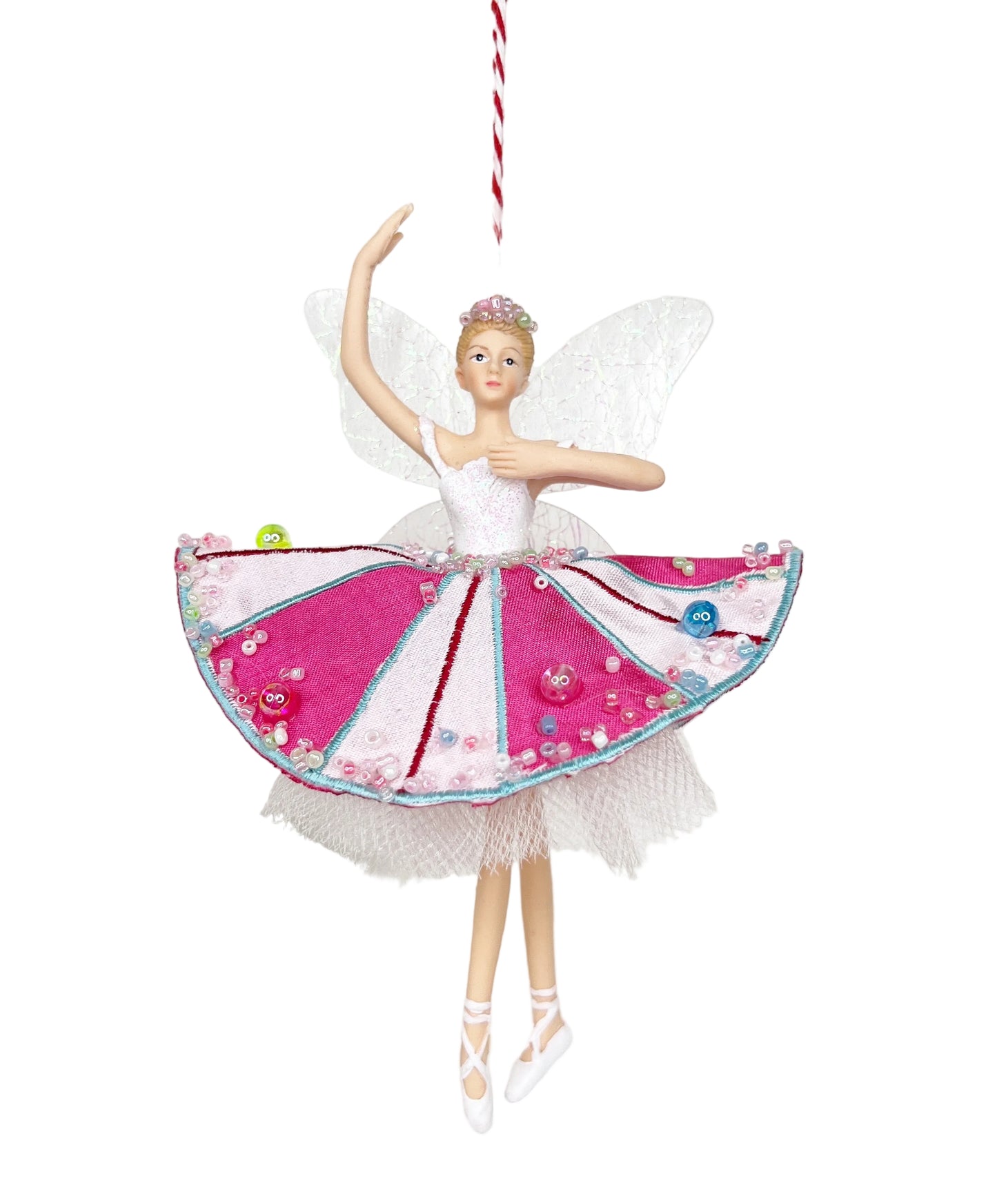A Sweet Candy EXCLUSIVE Fairy Embroidered Pink & White Skirt Iridescent Wings Ballerina (Set of 2)