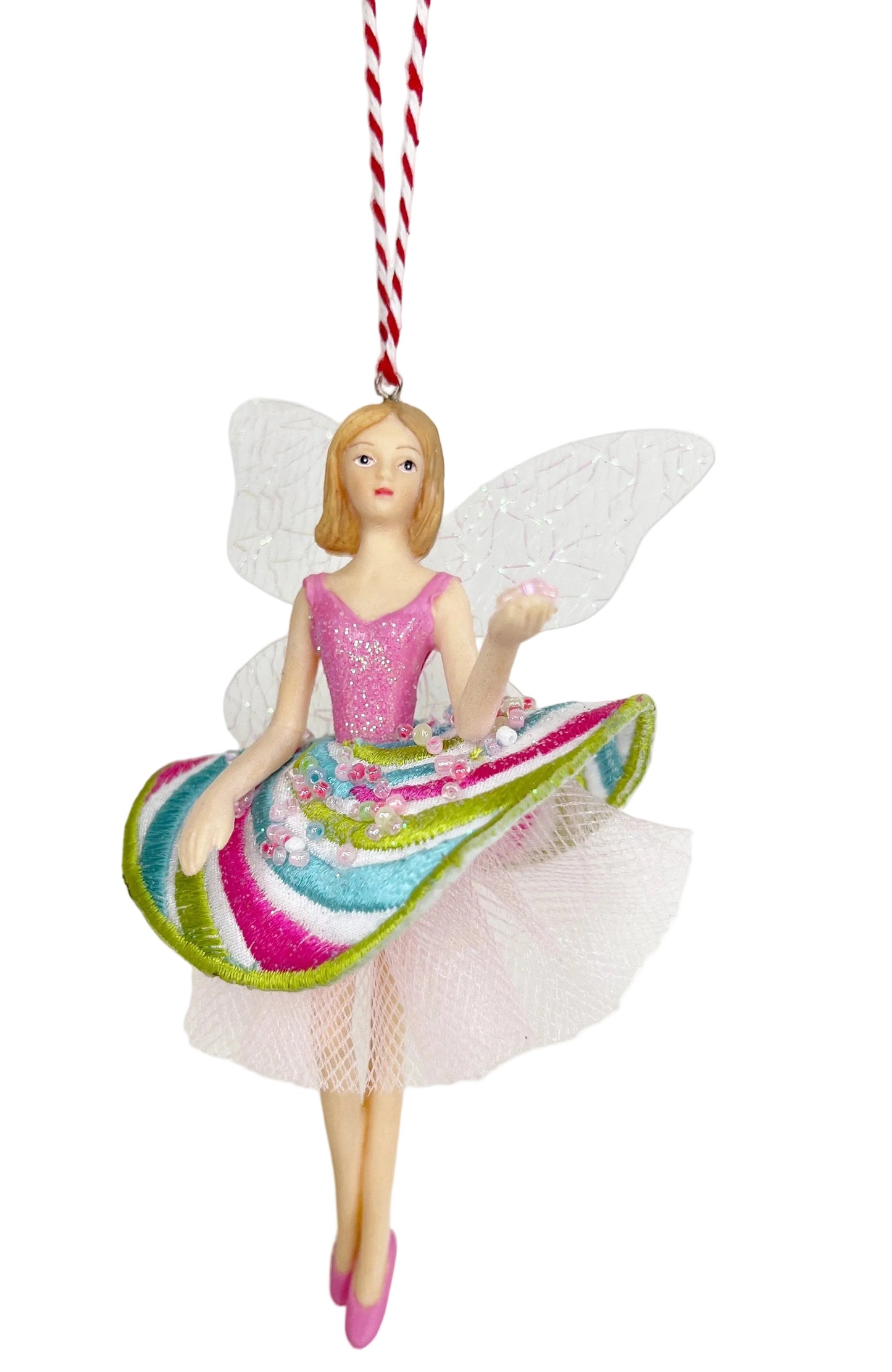 A Sweet Candy EXCLUSIVE Fairy Embroidered Red and Pink Skirt Iridescent Wings Ballerina (Set of 2)