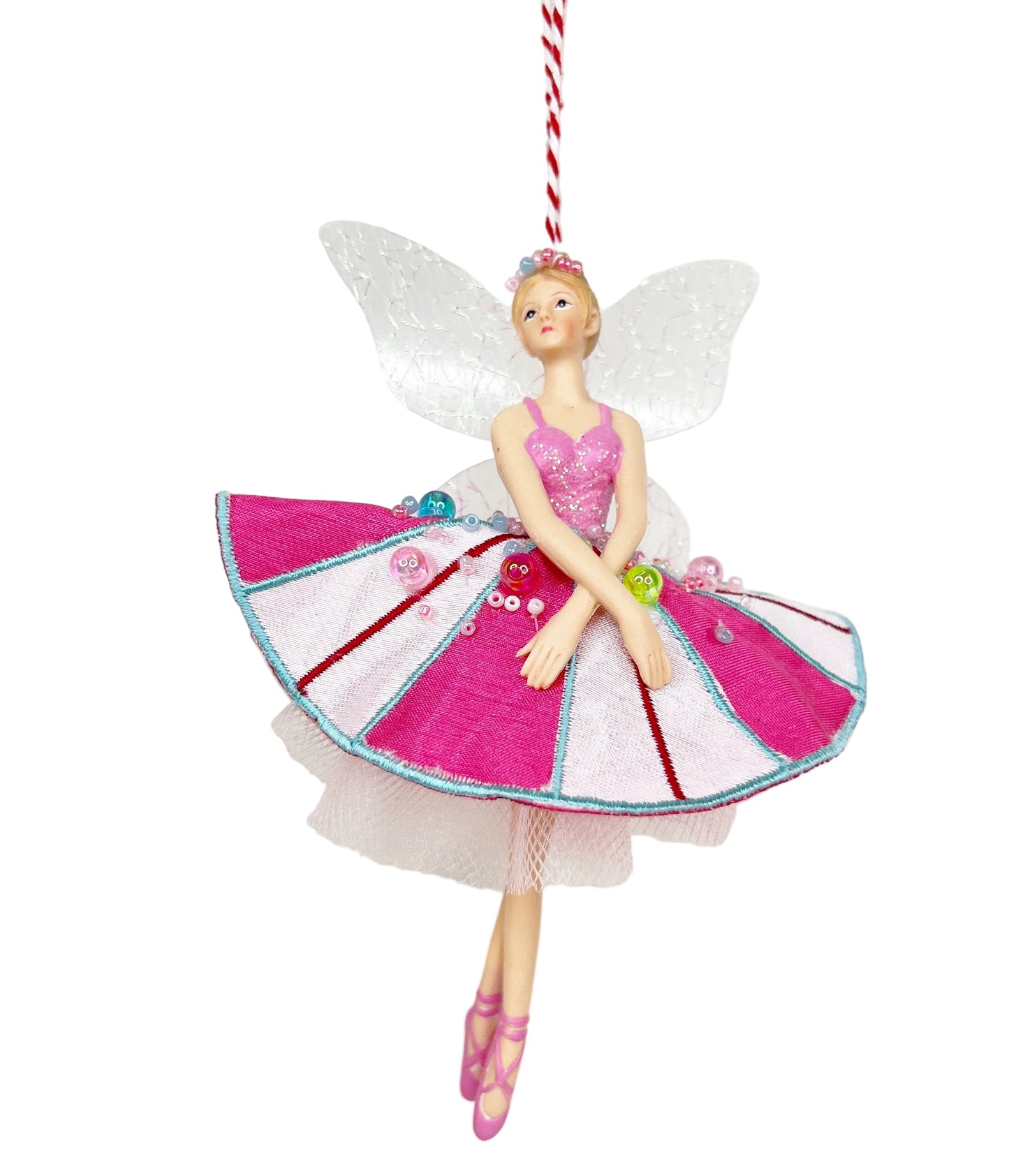 A Sweet Candy EXCLUSIVE Fairy Embroidered Pink & White Skirt Iridescent Wings Ballerina (Set of 2)