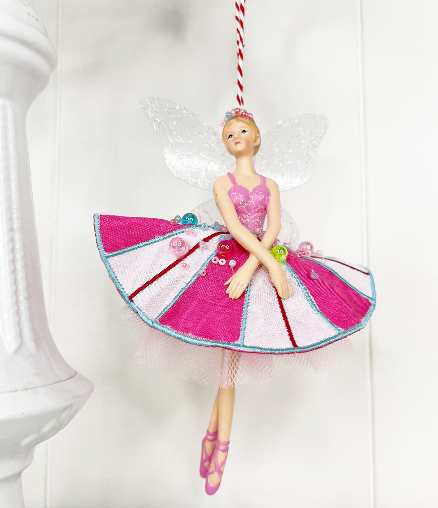 A Sweet Candy EXCLUSIVE Fairy Embroidered Pink & White Skirt Iridescent  Wings Ballerina (Set of 2)