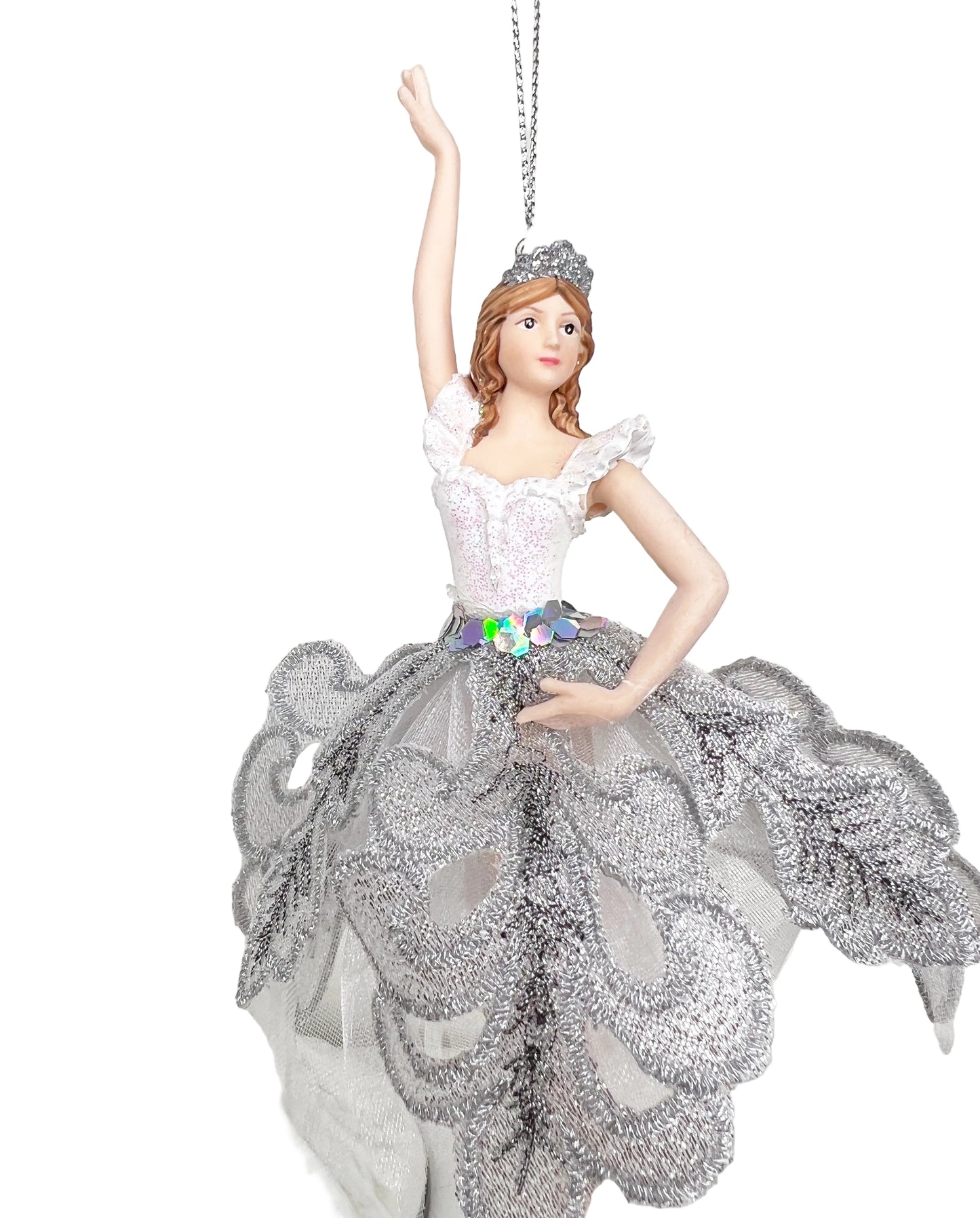 White and Silver Ballerina Ornaments (Set of 2)