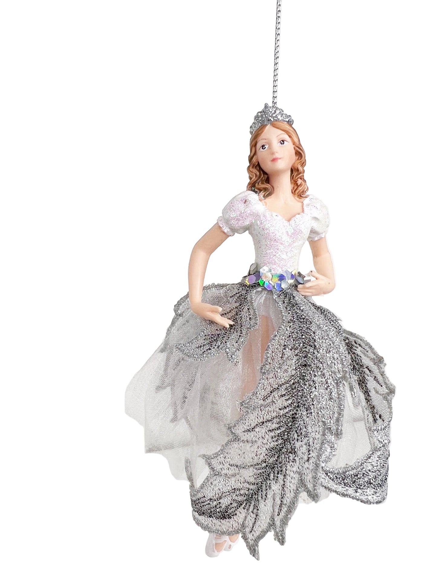 White and Silver Ballerina Ornaments (Set of 2)