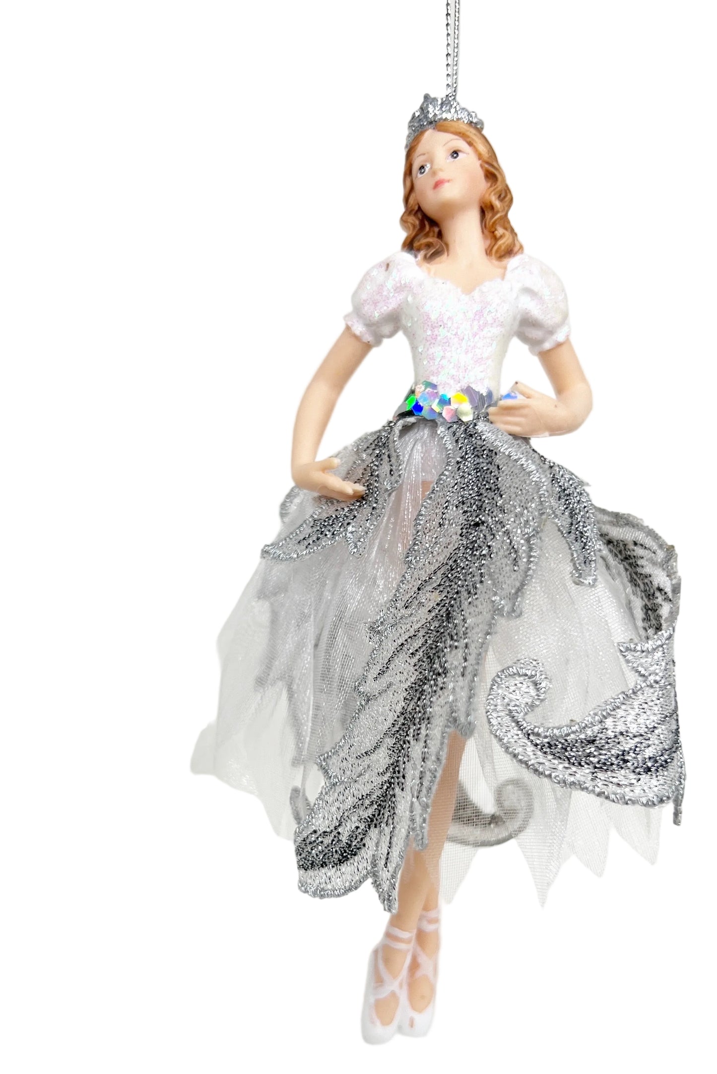 White and Silver Ballerina Ornaments (Set of 2)