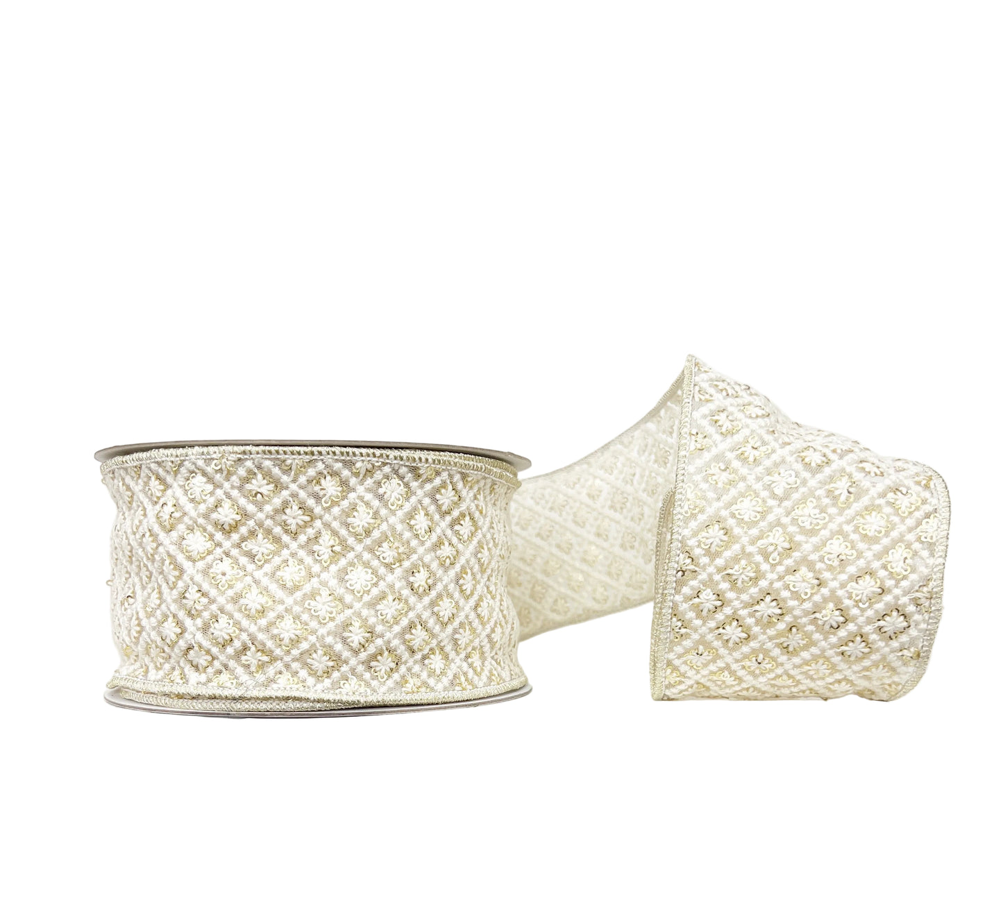 Ivory & Gold Sequin Shimmer Trim 3" x 10Y Wired Ribbon