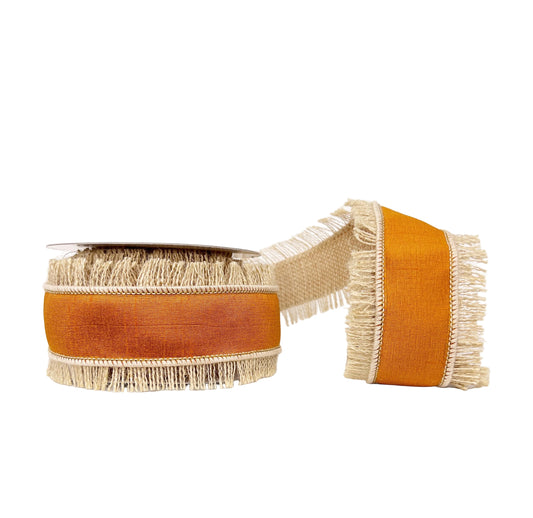 Burnt Orange Dupioni Fringe Wired 2.5" x 5Y Ribbon