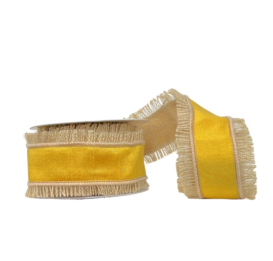 Yellow Dupion Fringe Wired 2.5" x 5Y Ribbon