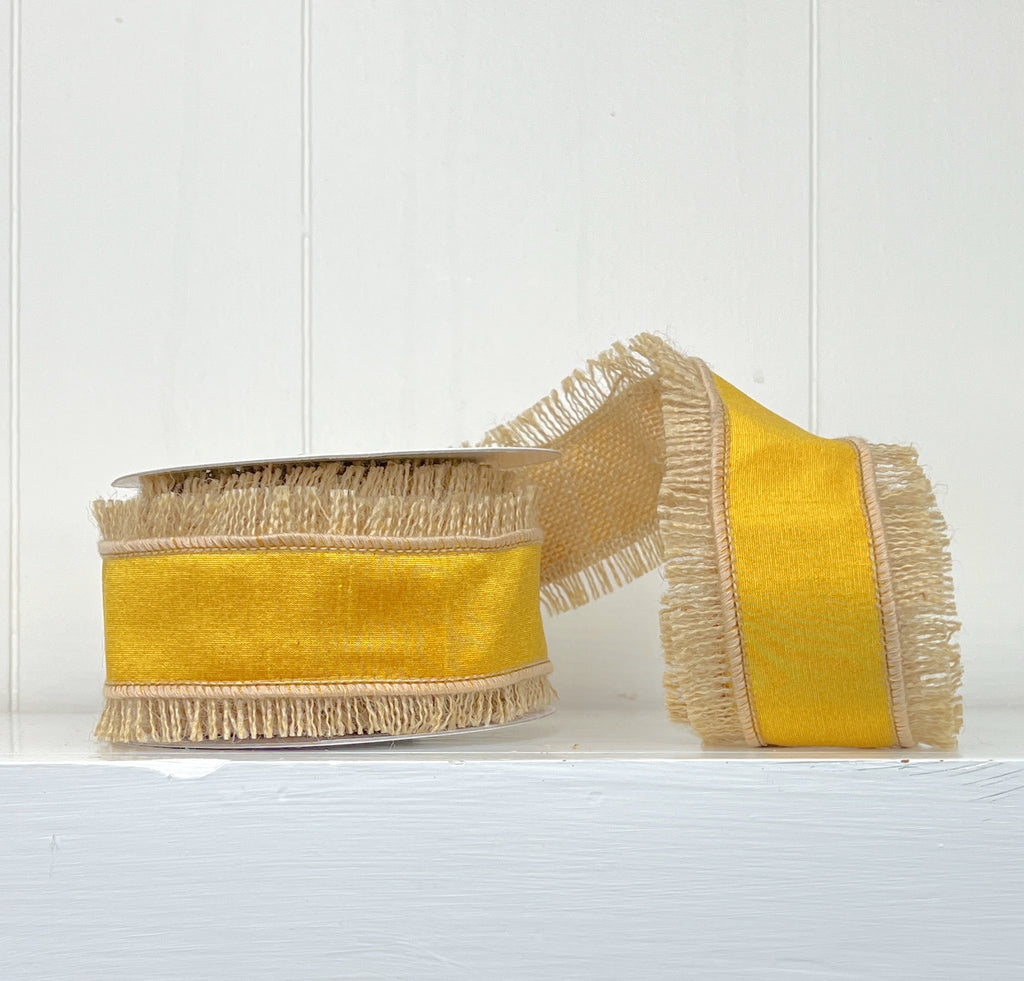 Yellow Dupion Fringe Wired 2.5" x 5Y Ribbon