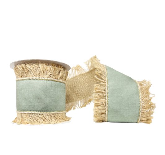 Green Dupioni Fringe Wired 4" x 5Y Ribbon