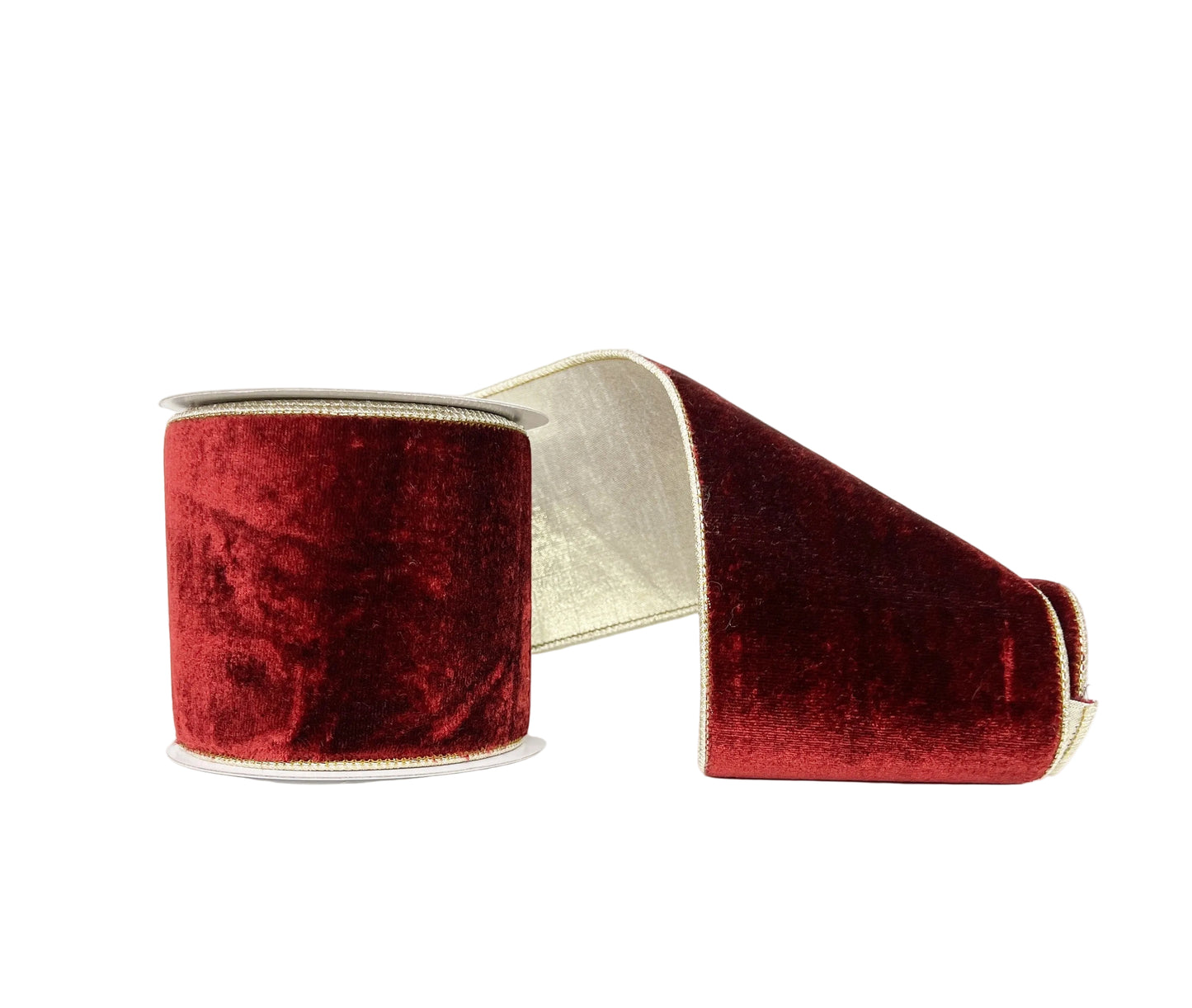 Regal Double-Sided Burgundy & Gold Metallic Velvet Wired Ribbon