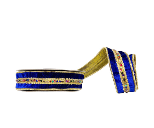 Blue Multi Jeweled Trim Velvet 1.5" x 5Y Wired RIbbon