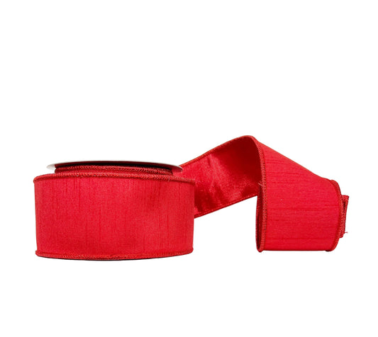 Red Dupioni Double Fused Double SIded Metallic Red Dupion Wired Ribbon 2.5" x 10Y