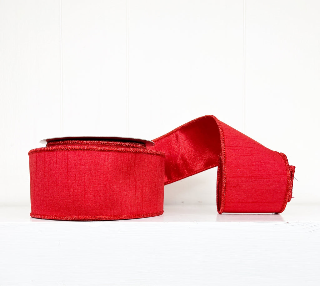 Red Dupioni Double Fused Double SIded Metallic Red Dupion Wired Ribbon 2.5" x 10Y