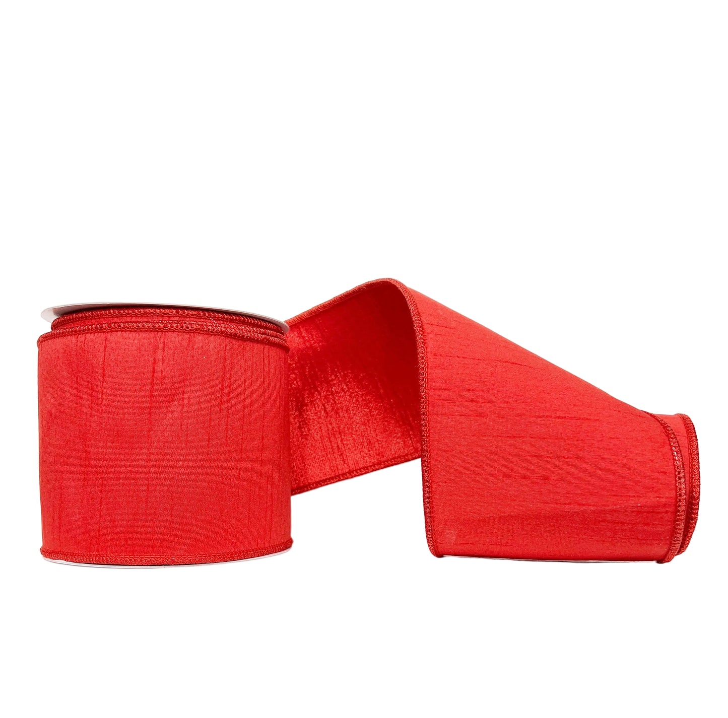 Red Dupion Double Fused Double SIded Metallic Red Dupion Wired Ribbon 4" x 10Y