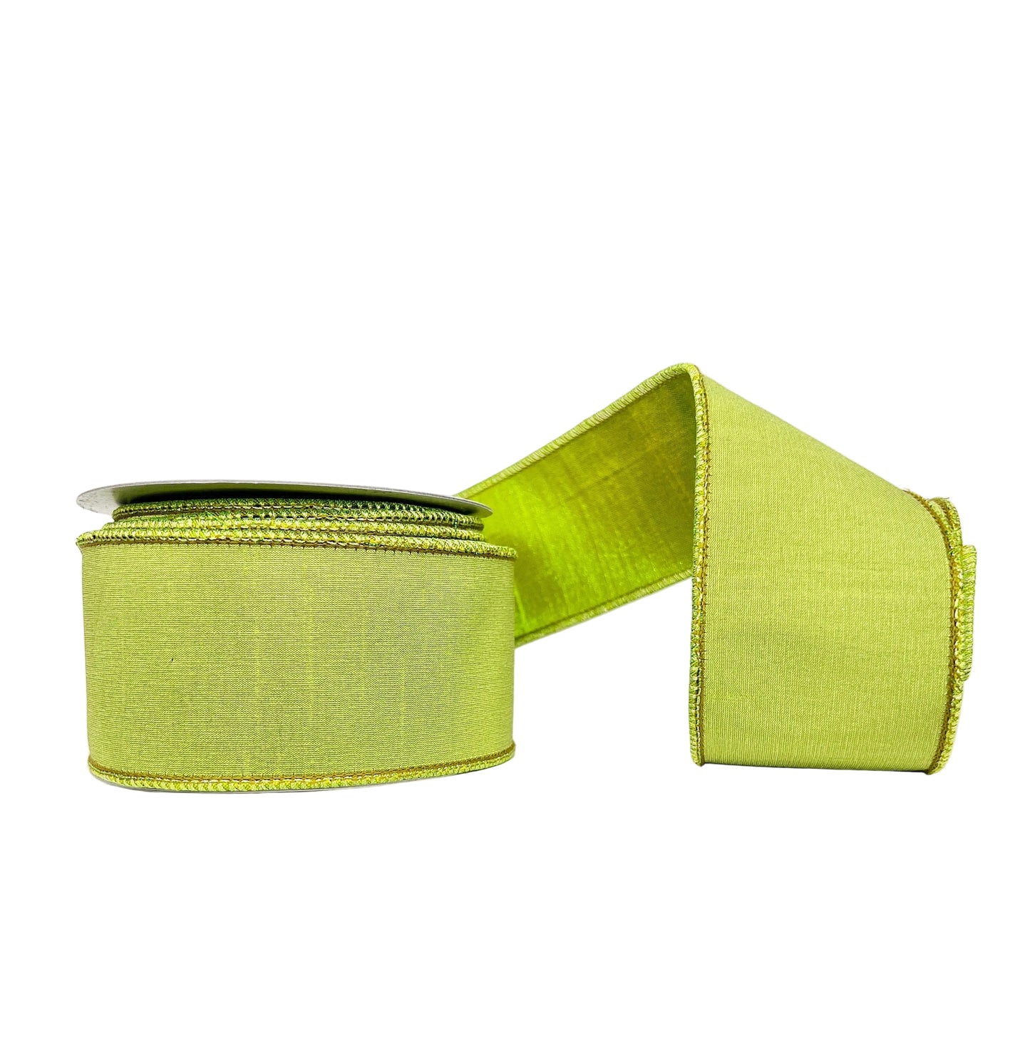 Lime Green Dupioni Double Fused Double SIded Metallic Lime Green Dupioni Wired Ribbon 2.5" x 10Y
