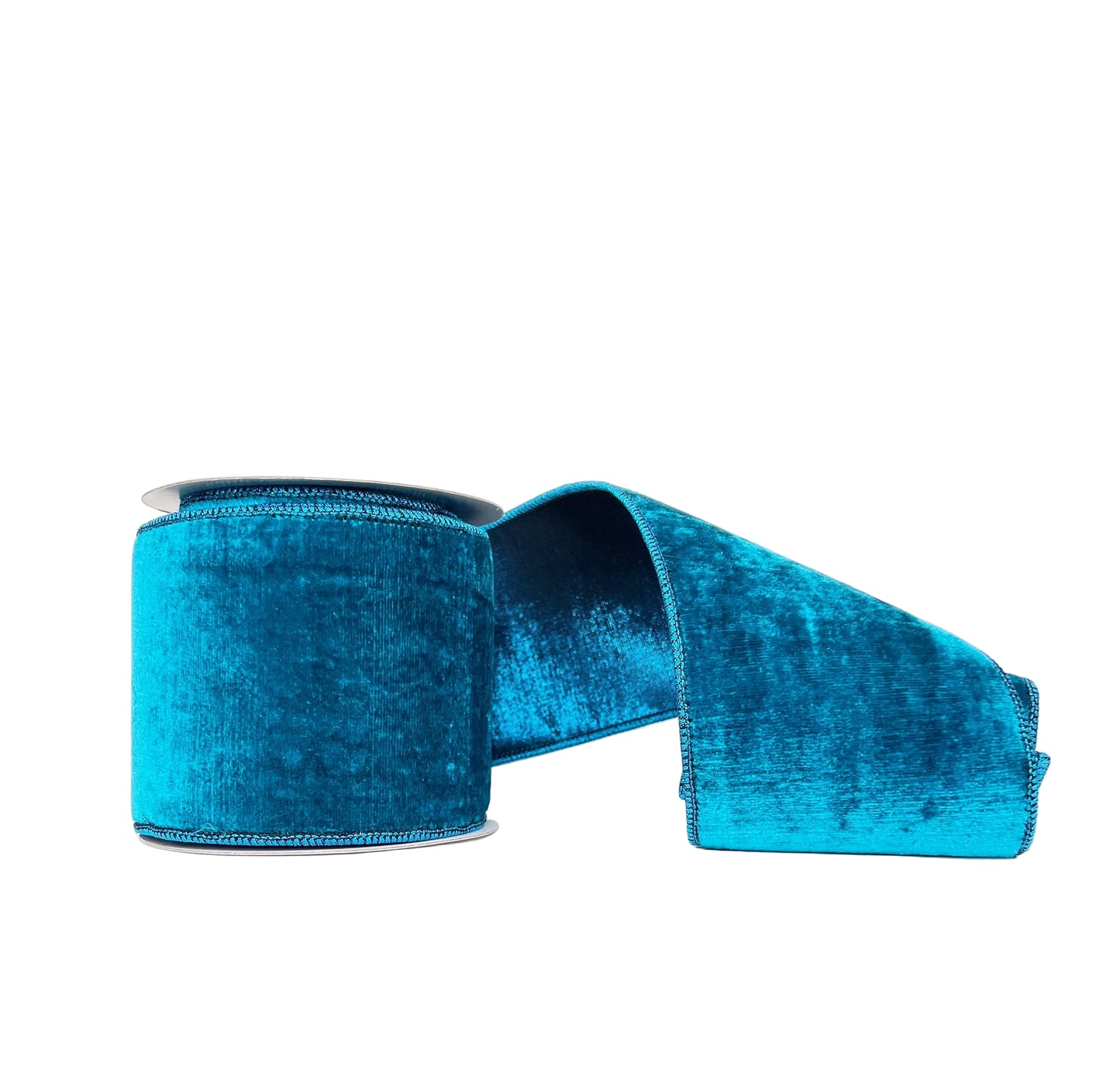Velvet Metallic Turquoise Dupion Double Fused Double Sided Wired Ribbon 4" x 5Y