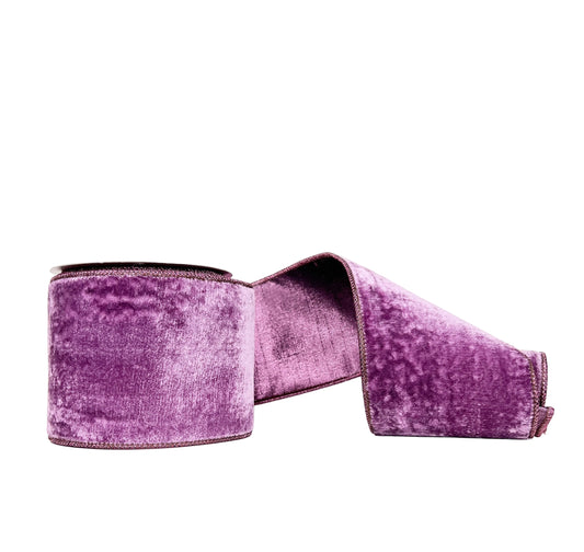 Velvet Metallic Lilac Dupion Double Fused Double Sided Wired Ribbon 4" x 5Y