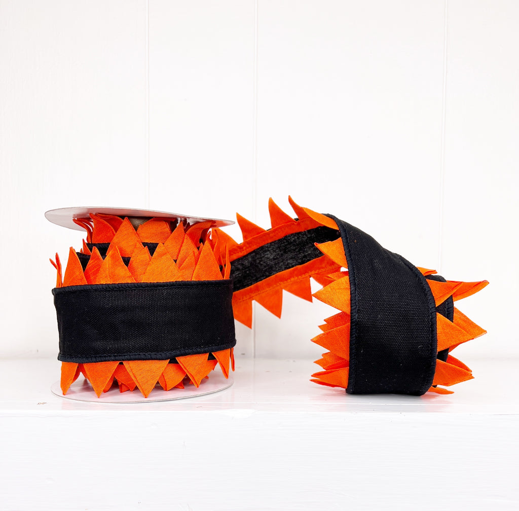 Halloween Collection- Black & Orange Triangular Trim 3" x 5Y Wired Ribbon