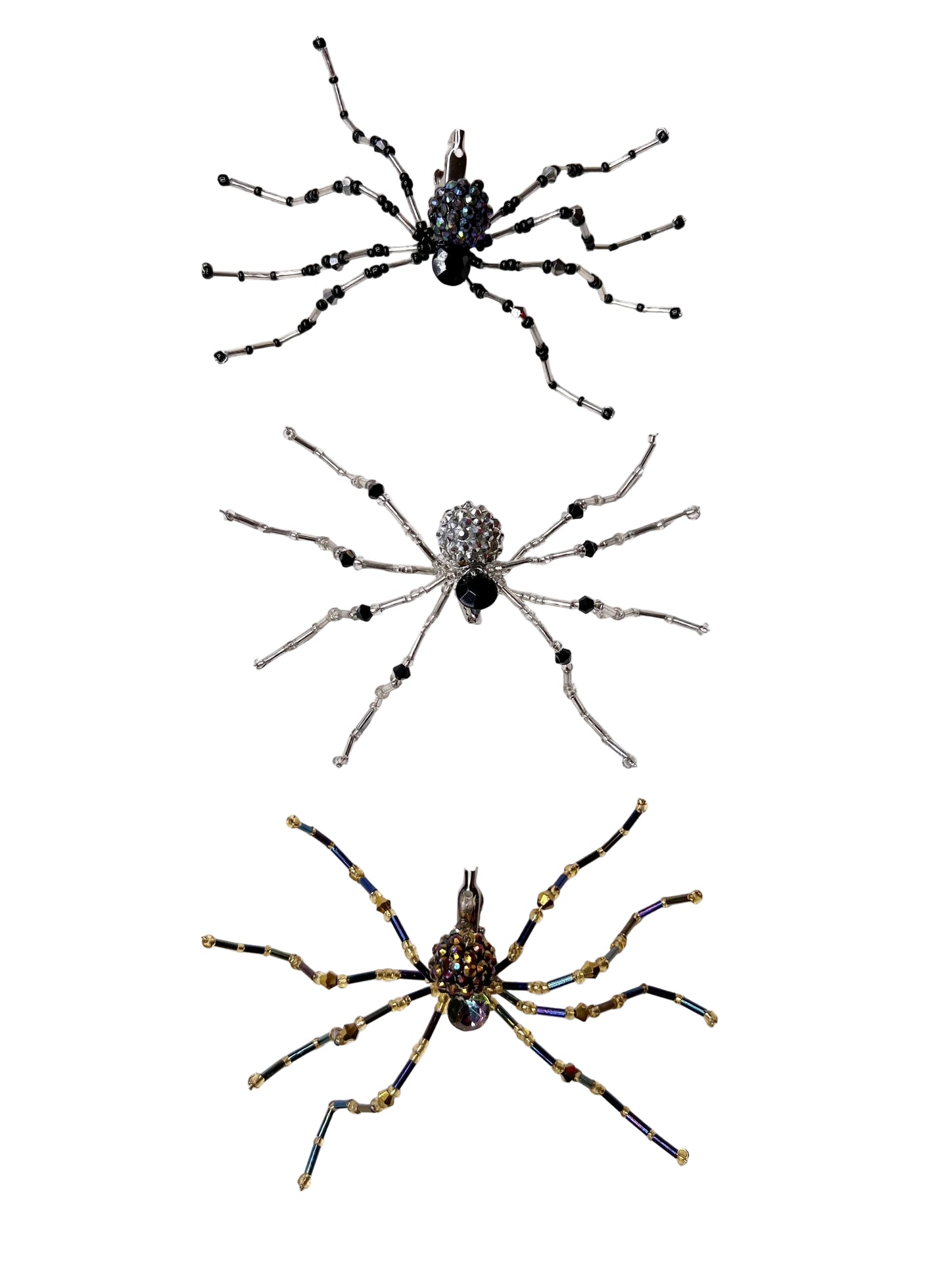 Halloween Collection- Beaded Disco Ball SM Dainty Spider Clips- (Set of 3)