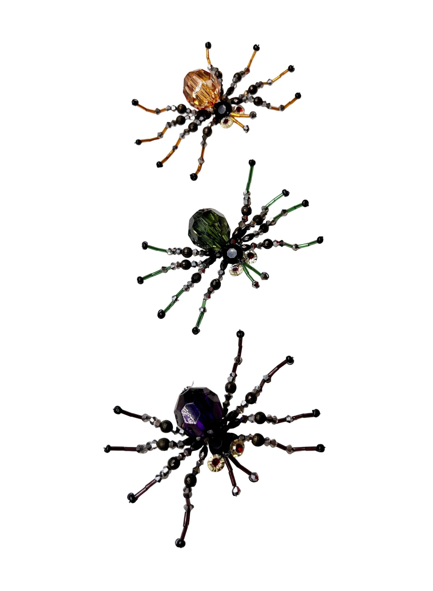 Halloween Collection- Beaded Faceted Ornate Spiders with Crystal Eyes Clip--(Set of 3)