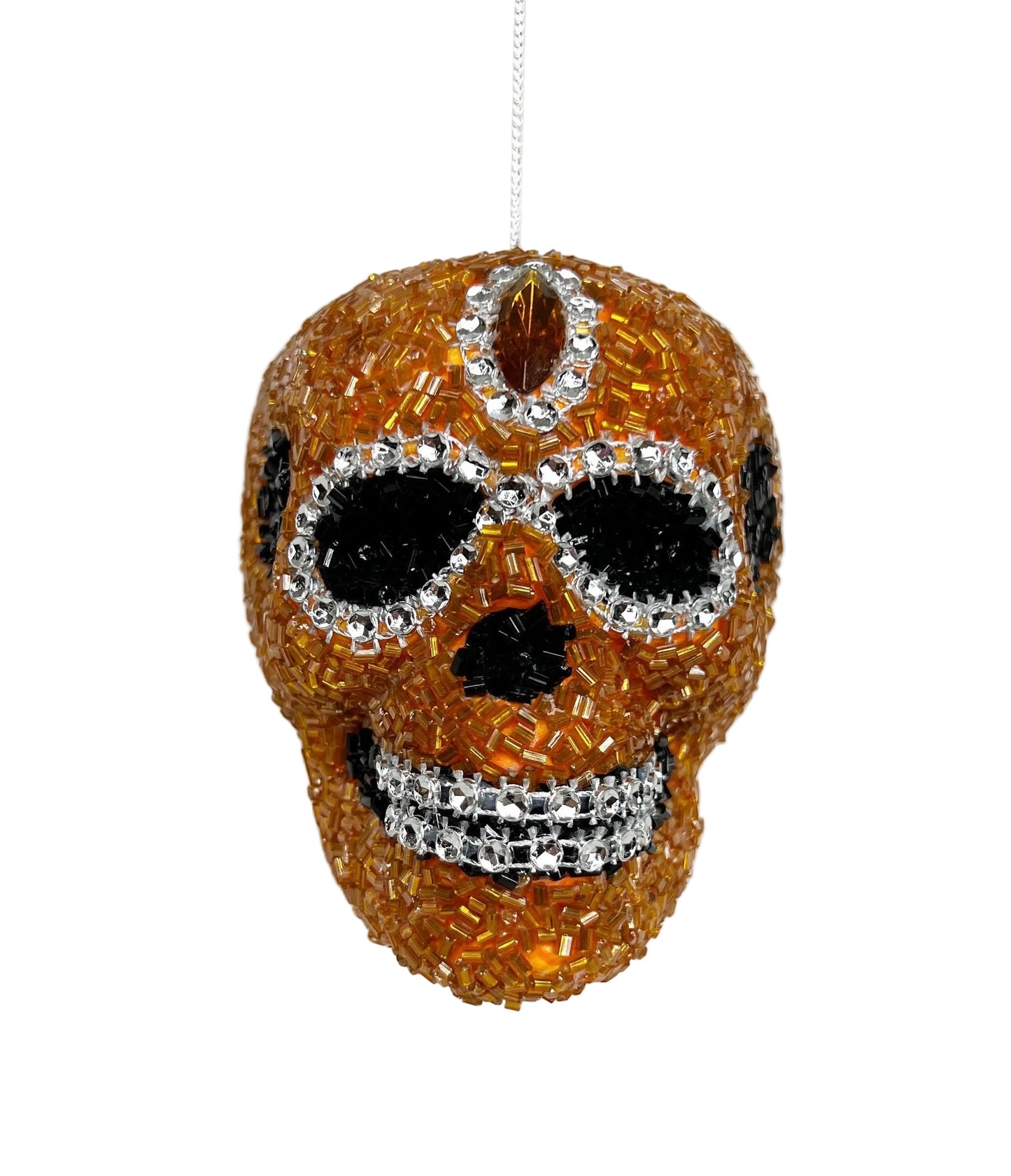 Halloween Collection- Beaded Intricate Orange Skull Ornament-EXCLUSIVE