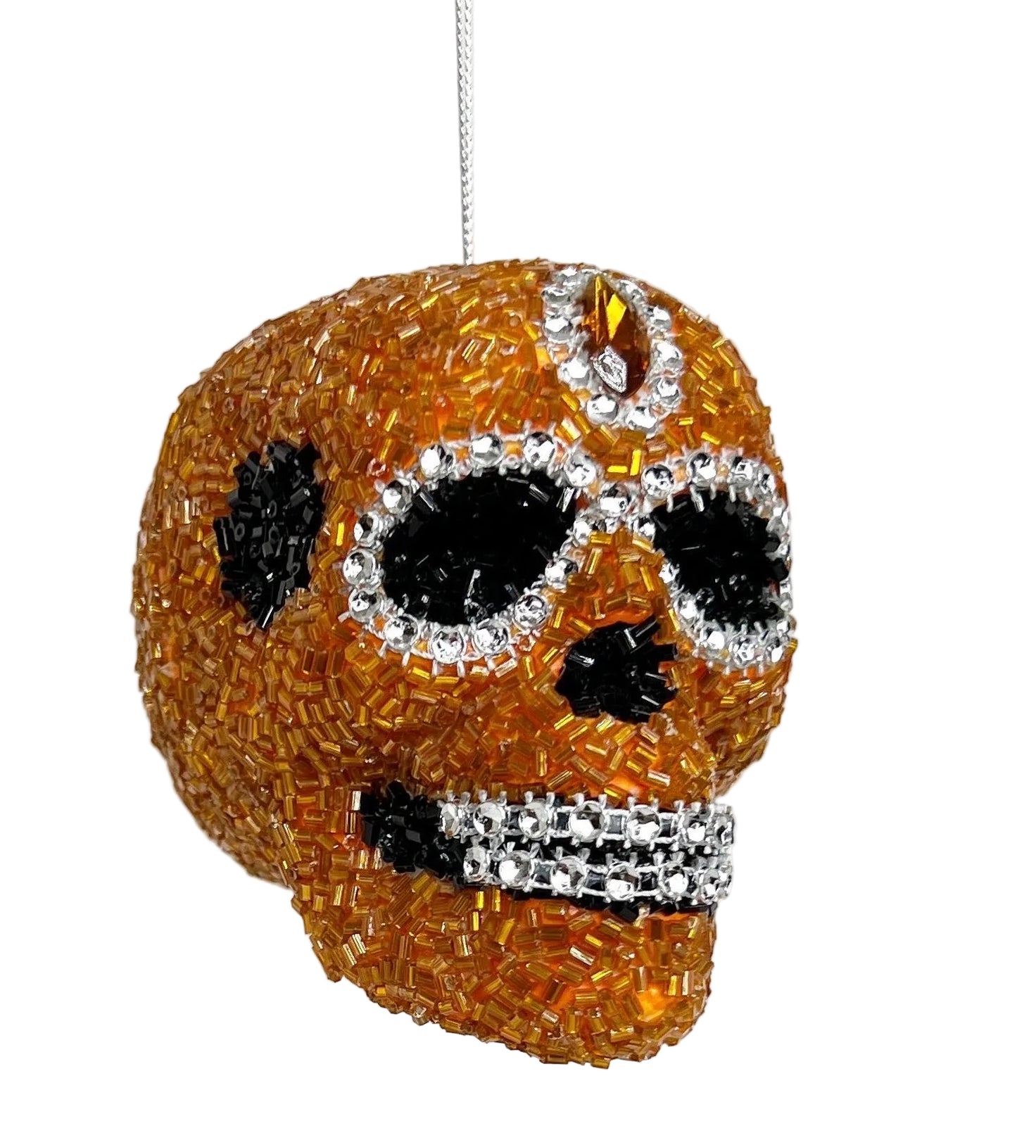 Halloween Collection- Beaded Intricate Orange Skull Ornament-EXCLUSIVE