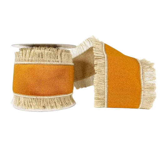 Burnt Orange Dupioni Fringe Wired 4" x 5Y Ribbon