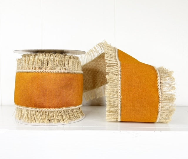 Burnt Orange Dupioni Fringe Wired 4" x 5Y Ribbon