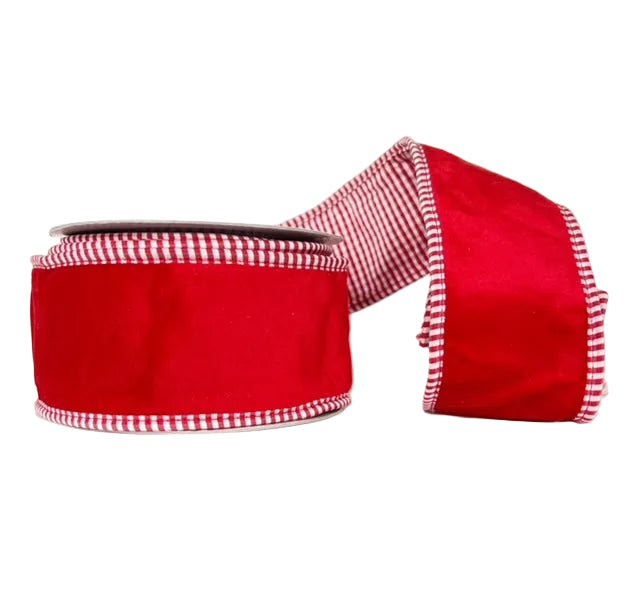 Red Mini-Check Velvet Ribbon Double-Sided Red & White Mini Check Wired Ribbon 2.5" x 5Y