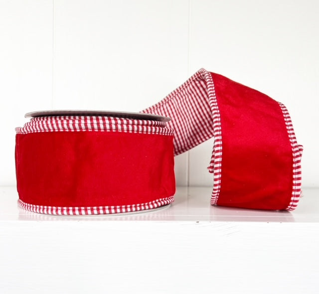 Red Mini-Check Velvet Ribbon Double-Sided Red & White Mini Check Wired Ribbon 2.5" x 5Y