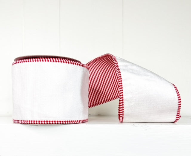 Red and White Mini Check Trim Double SIded Tafetta and White Velvet Wi –  Nancy Brown Home
