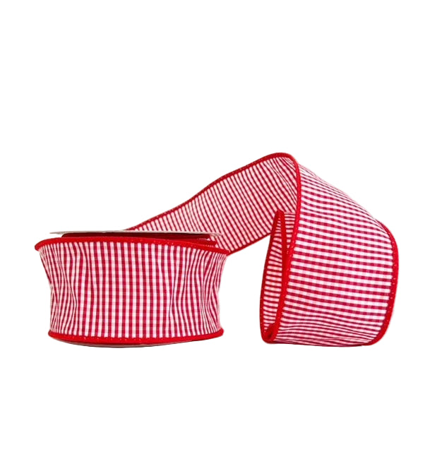 Red & White Mini Checks Taffeta Wired Ribbon 2.5" x 5Y